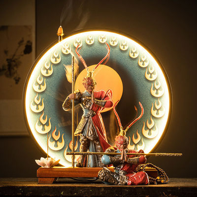 Porta incenso in ceramica Sun Wukong LED Light Black Mythical Burner per la decorazione domestica