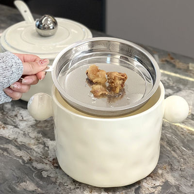 Coppa in ceramica a doppia maniglia con coperchio in acciaio inossidabile e microonde 1000 ml