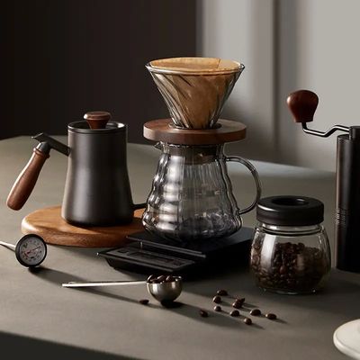 Caffettiera 600 ml vetro borosilicato trasparente a forma di chicco di caffè versare con coperchio