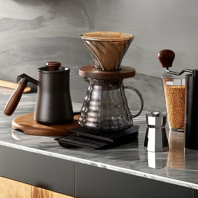 Filtro a mano in vetro a borosilicato trasparente Caffettiera con caratteristica di condivisione della striscia del coperchio