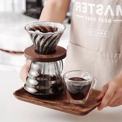 Filtro a mano in vetro a borosilicato trasparente Caffettiera con caratteristica di condivisione della striscia del coperchio