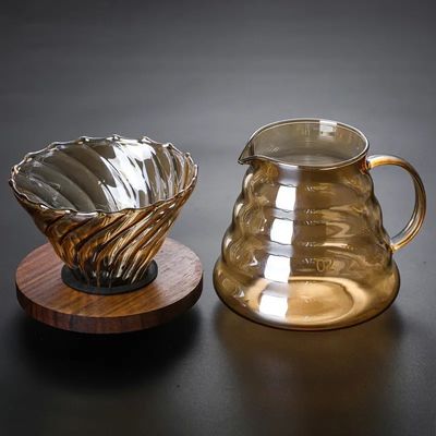 Servitore di caffè in vetro borosilicato trasparente con infusore di tè e gocciolante di nuvole d'oro