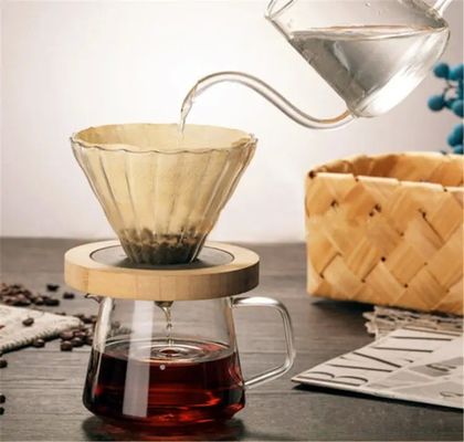 600ml Condividi la tazza da caffè a goccia in vetro con maniglia di legno resistente al calore Versare sopra la macchina da caffè