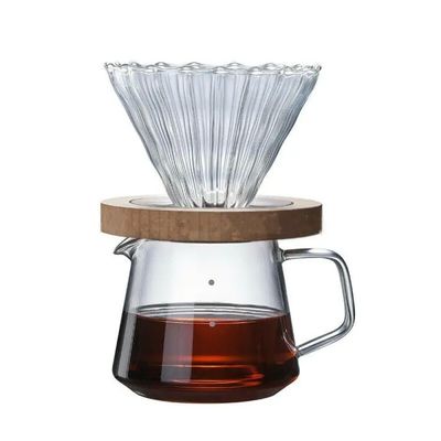 600ml Condividi la tazza da caffè a goccia in vetro con maniglia di legno resistente al calore Versare sopra la macchina da caffè