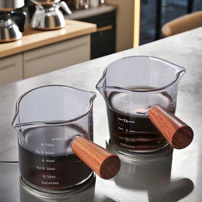 Tazza di caffè in vetro di noce italiana a doppia bocca con vetro trasparente e coperchio