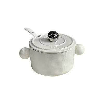 Lelyi 2024 doppio orecchio ceramica a forma di cuore Instant Noodle Bowl con coperchio piatto e ciotola