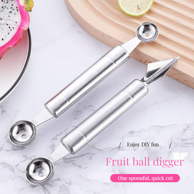 Home Cucina Cucchiaio a sfera doppia in acciaio inossidabile Cucchiaio a sfera di anguria con coltello da scultura utensili per la decorazione della frutta in metallo