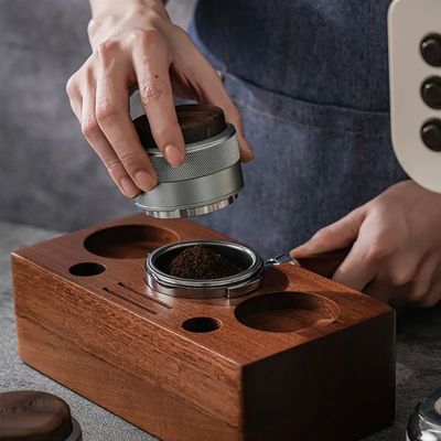51mm 53mm 58mm Dispensatore di calibro per caffè ecologico Acciaio inossidabile Barista utensili Copertura in legno
