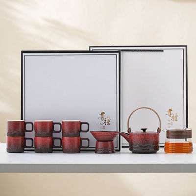 Set di tazze da caffè in porcellana in ceramica con maniglia in legno e logo personalizzato con glasso in gradiente