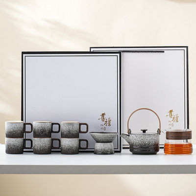 Set di tazze da caffè in porcellana in ceramica con maniglia in legno e logo personalizzato con glasso in gradiente