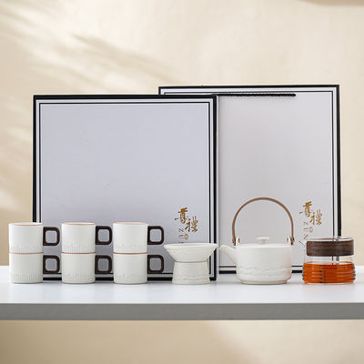 Set di tazze da caffè in porcellana in ceramica con maniglia in legno e logo personalizzato con glasso in gradiente