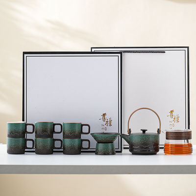 Set di tazze da caffè in porcellana in ceramica con maniglia in legno e logo personalizzato con glasso in gradiente