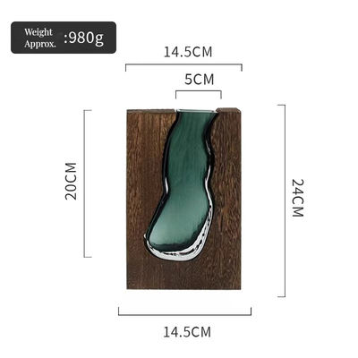 Decorazione da tavolo in vetro verde scuro con vaso floreale per ufficio o camera da letto cinese moderna