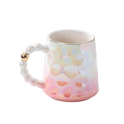 Stylish Pink Pearl Ceramic Coffee Mug Set con piatto e tazza da tè in bambù Capacità 1300ml