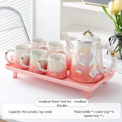Moderno set di tazze di tè in ceramica rosa di lusso con disegno di conchiglia e piatto per il tè pomeridiano