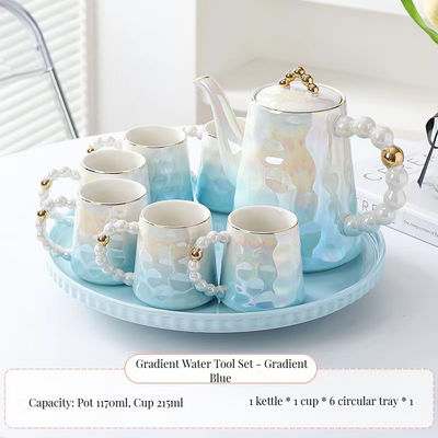 Moderno set di tazze di tè in ceramica rosa di lusso con disegno di conchiglia e piatto per il tè pomeridiano