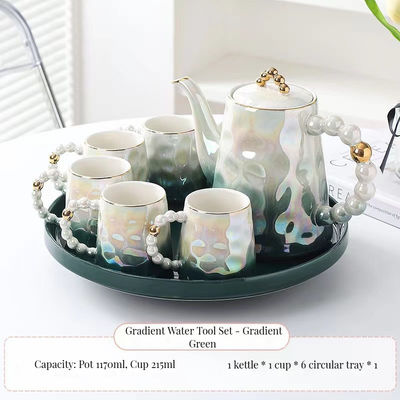 Moderno set di tazze di tè in ceramica rosa di lusso con disegno di conchiglia e piatto per il tè pomeridiano