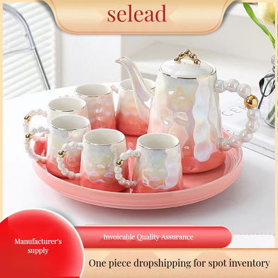 1300ml Volume Pink Pearl Shell Ceramica Tazza di Caffè e Piatto Set con Design Moderno Chic