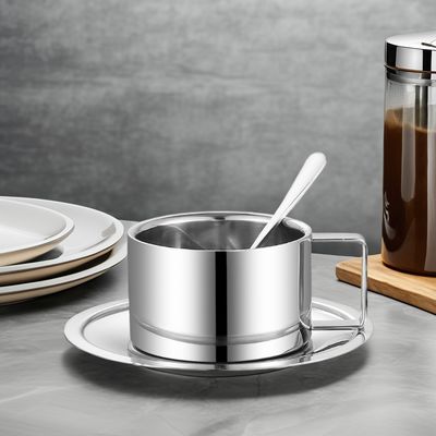 Set di tazze e vassoi per caffè in acciaio inossidabile e ceramica riutilizzabili Perfetto per l'hotel o l'ufficio