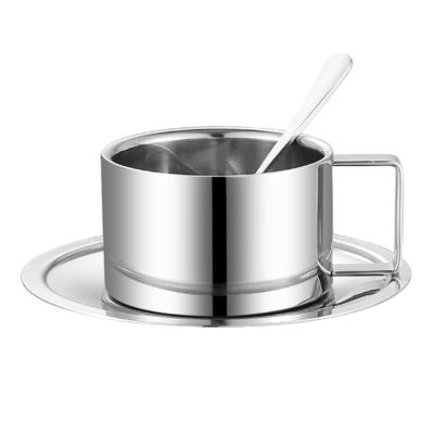 Godetevi il vostro caffè in lusso con questo set di tazze in ceramica e un vassoio per cucchiai in acciaio inossidabile