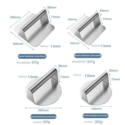 Stainless Steel Burger Smasher Tool per barbecue all'aperto giardino domestico e campeggio argento