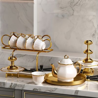 Set di tazze da tè in ceramica in stile europeo con guarnizione in oro per infusori per il servizio di caffè a domicilio