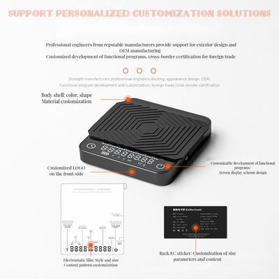 Scala digitale del caffè 2kg/0.1g Dimensione personalizzata Timer ricaricabile ABS Design per attrezzi da tè