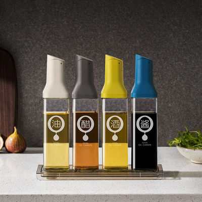 Bottina di olio in vetro da 500 ml con moderno design anti-fuga e versatore di salsa