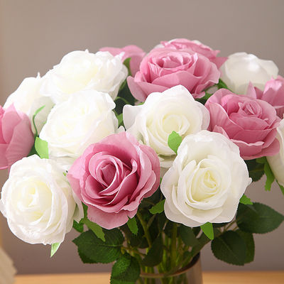 Fiori di seta artificiali di rosa polverosa a 9 teste per il matrimonio e la decorazione della festa della mamma