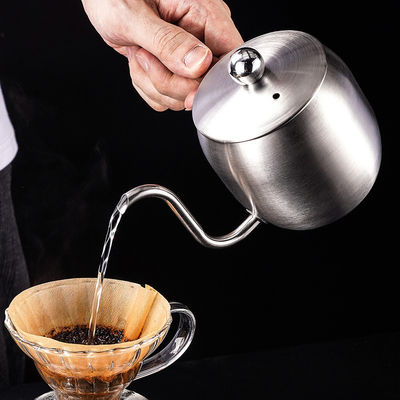 Pottina da caffè in acciaio inossidabile 304 a bocca lunga con capacità di 500 ml e maniglia di legno