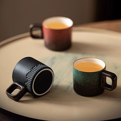 Tazza da caffè in ceramica Nordic Compact 50 ml con design country e maniglia in legno