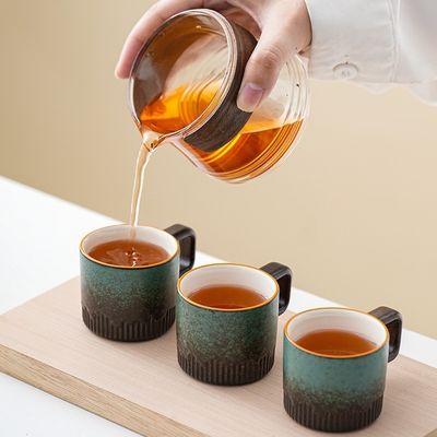 Tazza da caffè impilata con maniglia e cucchiaio in legno Set rustic nordico 50 ml tazza in ceramica