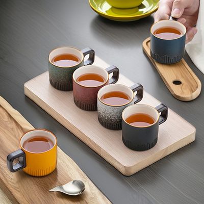 Tazza da caffè impilabile cucchiaio stile nordico 50ml Country Design tazza in ceramica con maniglia in legno