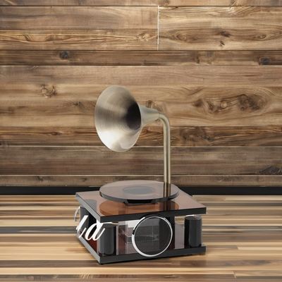 Ornamento da scrivania Art Deco Elegant Ash Crystal Retro Record Player con disegno astratto inciso