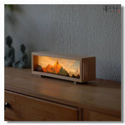 Originale stile moderno Decorativo Sole Oro di montagna Luce notturna Ricaricabile Stampa Paesaggio nevoso tela Lampada regalo