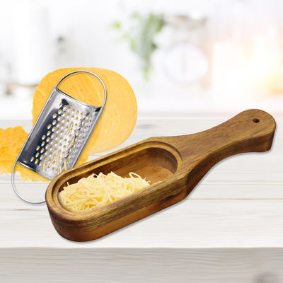 Contenitore in legno di acacia di acciaio inossidabile e grattugiatrice di formaggio per la preparazione rapida della cucina