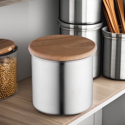 Cisterna di caffè con coperchio di legno Customizabile Acciaio inossidabile, sigillato per la cucina 8*7,5 cm