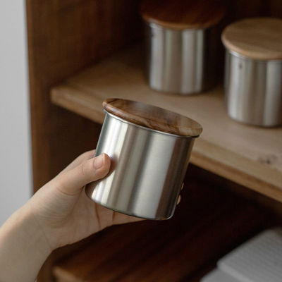 Cisterna di caffè con coperchio di legno Customizabile Acciaio inossidabile, sigillato per la cucina 8*7,5 cm
