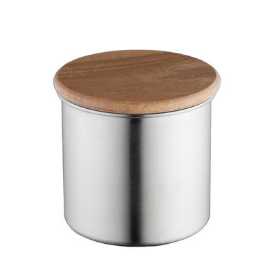 Vaso per la conservazione degli alimenti secchi 11 cm in acciaio inossidabile Barattolo di caffè a vuoto con coperchio di legno per cucina