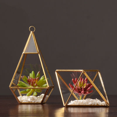 Elegant Home Decor Scandinavian Design Glass Display Box con bordo in ottone e base in legno