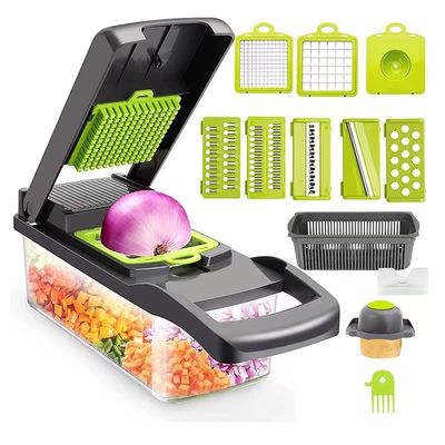 15 pezzi Multifunzione Bambù Handheld Tagliatrice per Cipolla Veggie e Frutta