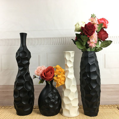 Vaso di fiori in pietra ceramica sottile di 16 pollici di altezza in bianco grigio opaco per vaso da tavolo