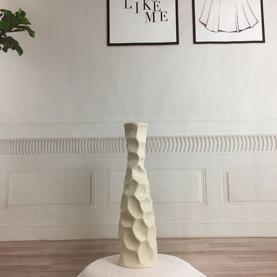 Vaso di fiori in pietra ceramica sottile di 16 pollici di altezza in bianco grigio opaco per vaso da tavolo