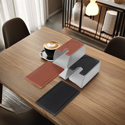 Barista professionale resistente con stazione in acciaio inossidabile nero e legno massello