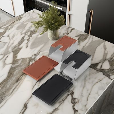 Stazione di manomissione di espresso ecologica con base in acciaio inossidabile nero e legno massello