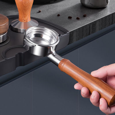 Portafiltro senza fondo da 54 mm con maniglia in legno Portabile Espresso Edizione argento