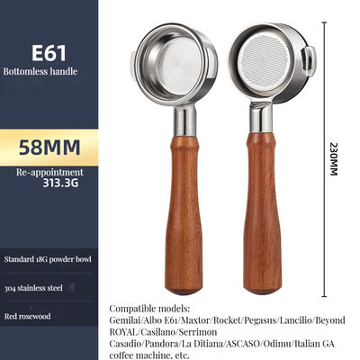 Portafiltro senza fondo da 54 mm con maniglia in legno Portabile Espresso Edizione argento