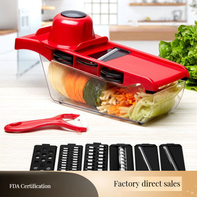 Cucina essenziale Tagliatrice di verdure a mano in metallo 16-in-1 con taglia-insalata in bambù e PP