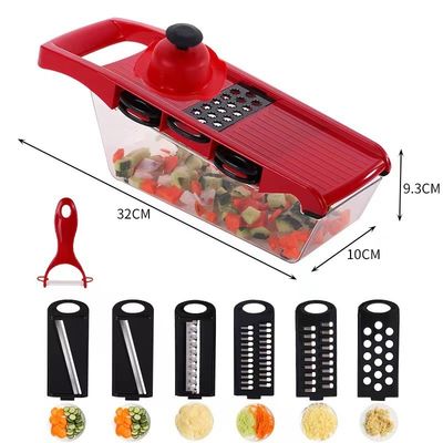 Cucina essenziale Tagliatrice di verdure a mano in metallo 16-in-1 con taglia-insalata in bambù e PP