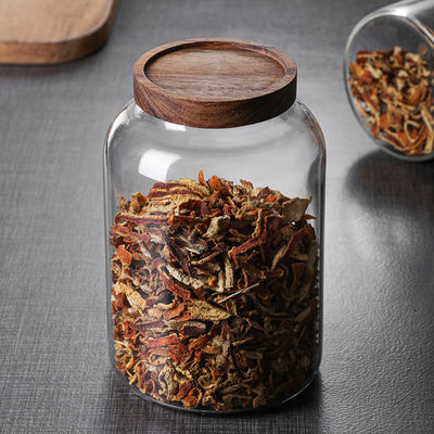Vaso di vetro a coperchio di legno funzionale per la conservazione di condimenti alimentari in ristoranti e feste